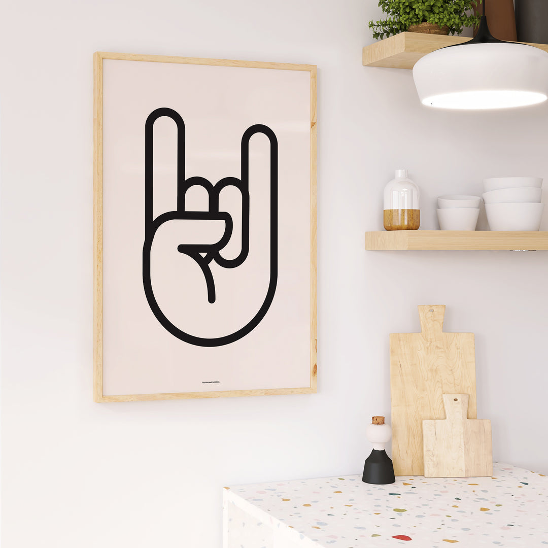 Minimalist Graphic Hand Rock Sign Bold Outline Wall Art Print – Telegramme