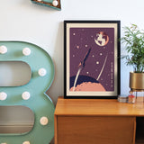 To The Moon and Back Rocket Space Galaxy art print