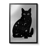 Astro Cat silver mirror foil print