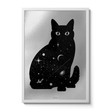 Astro Cat silver mirror foil print