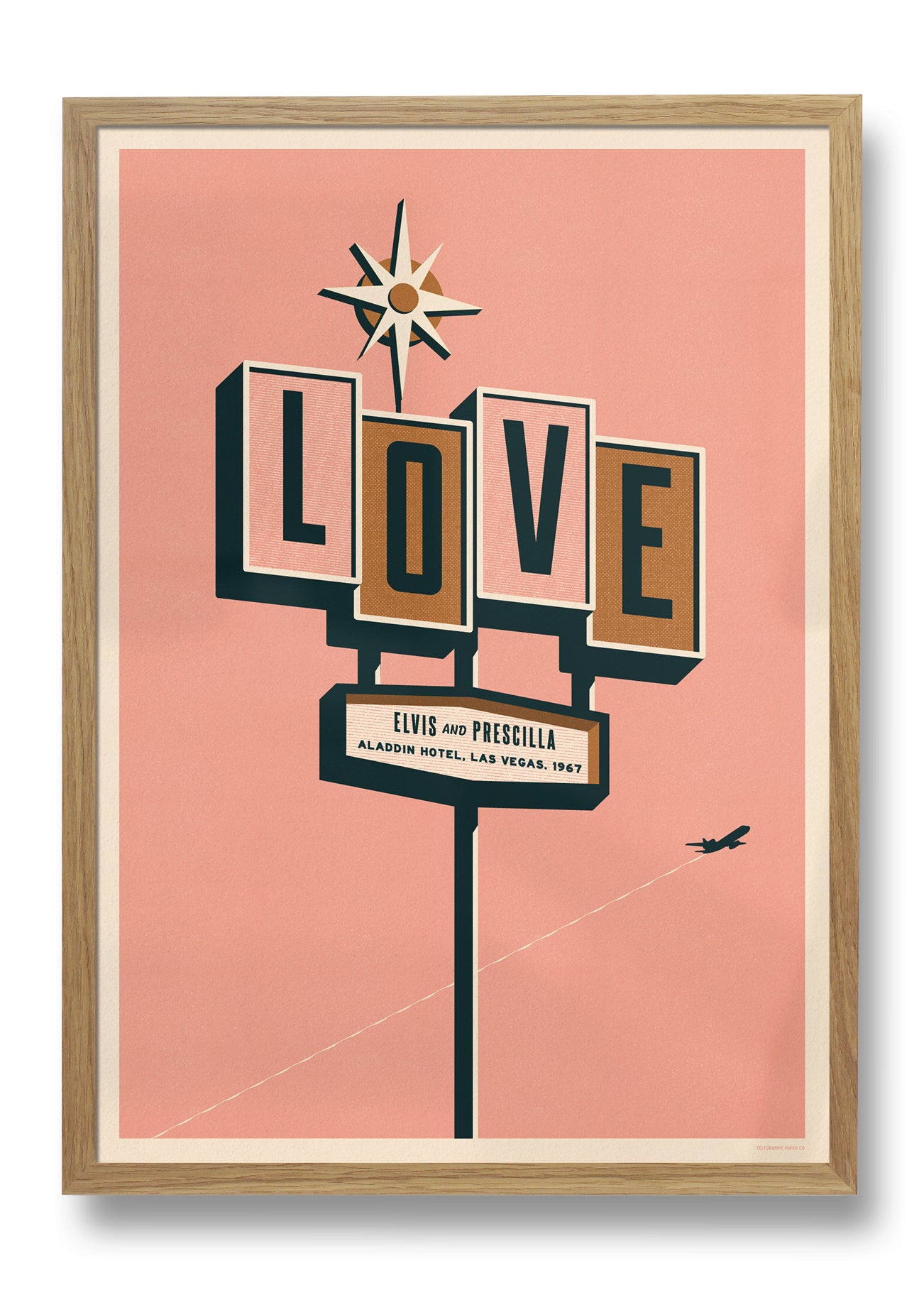 LOVE PRINT - PINK WITH OAK FRAME