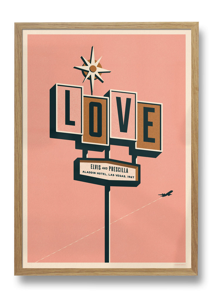 LOVE PRINT - PINK WITH OAK FRAME